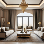 **

"A chic, modern apartment interior in Dubai, showcasing a blend of French elegance and Middle Eastern design elements. Focus on luxurious materials, subtle color palettes, and intricate patterns. The scene should evoke a sense of high-end living and cultural fusion, with a touch of French 'art de vivre.'"

**
