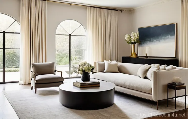인테리어 코디네이터 커리어 개발 전략 - **Prompt 1: A "Discreet Luxury" Living Room in Parisian Chic Style**
    "A sophisticated and serene...
