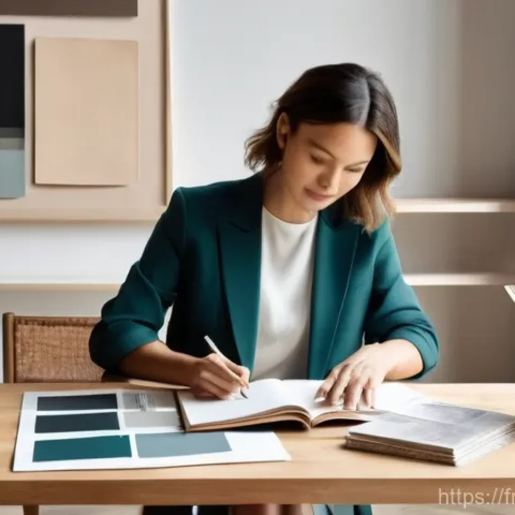인테리어 코디네이터의 하루 업무 루틴 - **The First Spark: Vision & Collaboration**
A bright, inviting interior design studio with large...