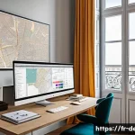 인테리어 코디네이터 취업 성공 사례 - A modern interior design coordinator&rsquo;s workspace in a stylish Parisian apartment, featuring a large ...