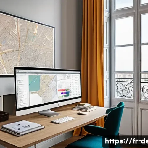 인테리어 코디네이터 취업 성공 사례 - A modern interior design coordinator&rsquo;s workspace in a stylish Parisian apartment, featuring a large ...