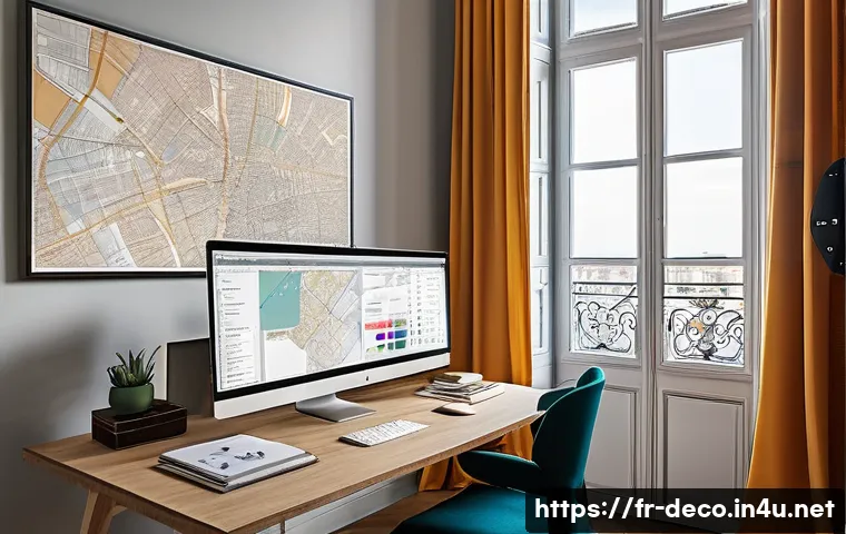 인테리어 코디네이터 취업 성공 사례 - A modern interior design coordinator&rsquo;s workspace in a stylish Parisian apartment, featuring a large ...
